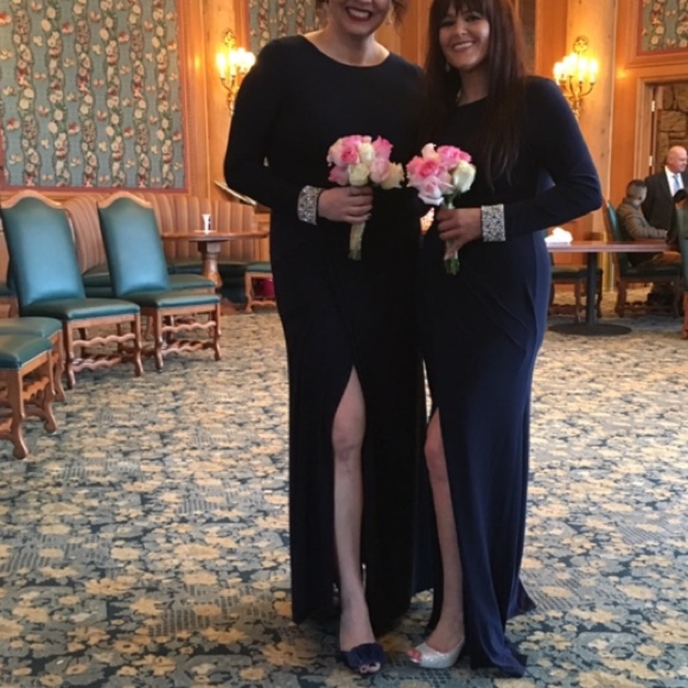Flattering, comfortable Vince Camuto gown.